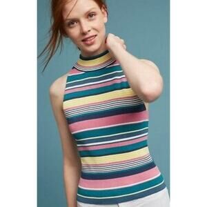Anthropologie Mauve Yellow, Pink, Green Striped Top SZ Medium